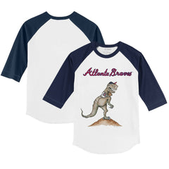 Atlanta Braves Tiny Turnip Youth TT Rex 3/4-Sleeve Raglan T-Shirt White/Navy