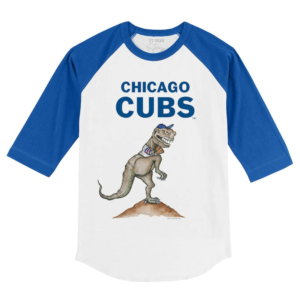 Chicago Cubs Tiny Turnip Youth TT Rex 3/4-Sleeve Raglan T-Shirt White/Royal