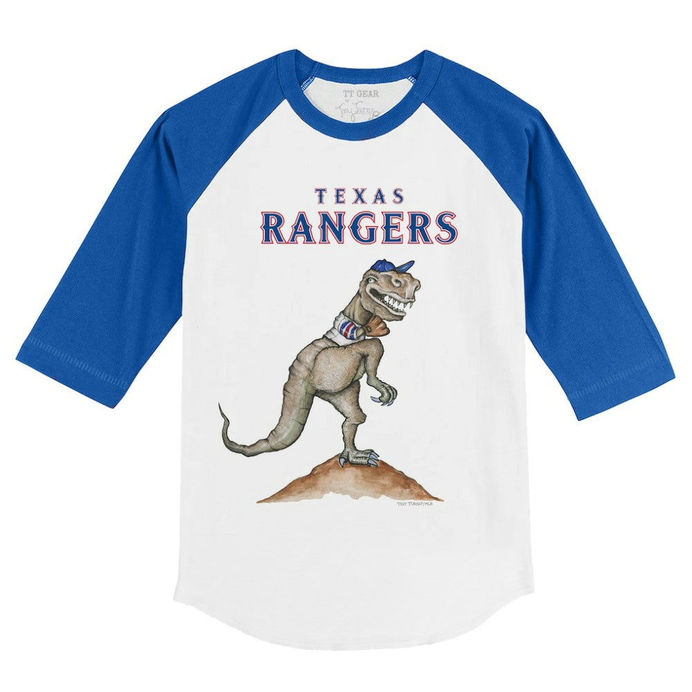 Texas Rangers Tiny Turnip Youth TT Rex 3/4-Sleeve Raglan T-Shirt White/Royal