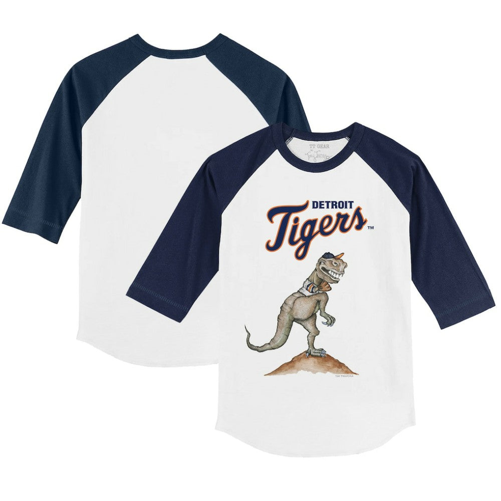 Detroit Tigers Tiny Turnip Youth TT Rex 3/4-Sleeve Raglan T-Shirt White/Navy