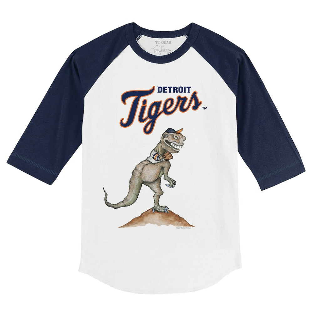 Detroit Tigers Tiny Turnip Youth TT Rex 3/4-Sleeve Raglan T-Shirt White/Navy