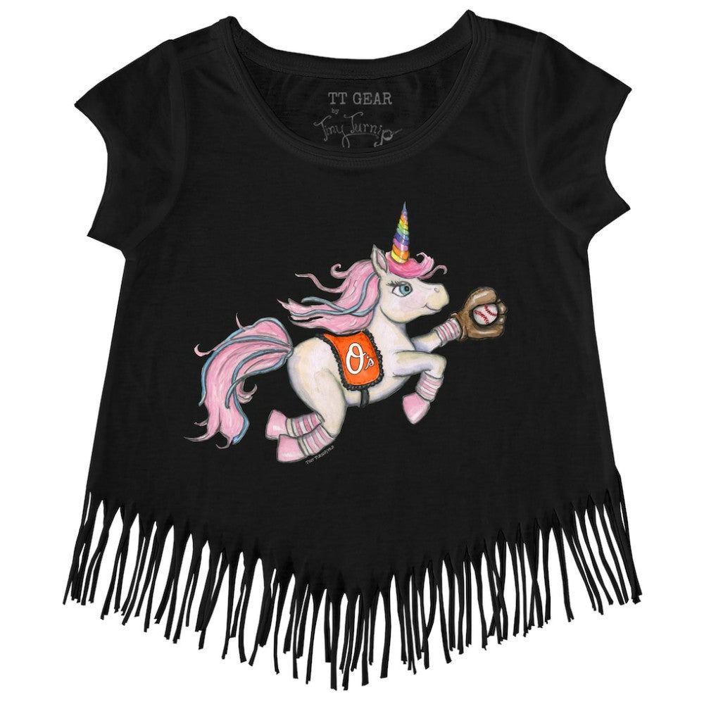 Baltimore Orioles Tiny Turnip Girls Youth Unicorn Fringe T-Shirt Black