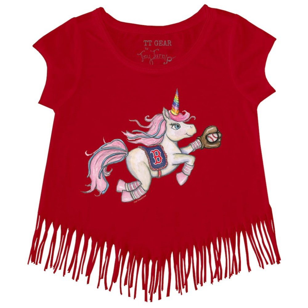 Boston Red Sox Tiny Turnip Girls Youth Unicorn Fringe T-Shirt Red