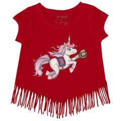 Boston Red Sox Tiny Turnip Girls Youth Unicorn Fringe T-Shirt Red