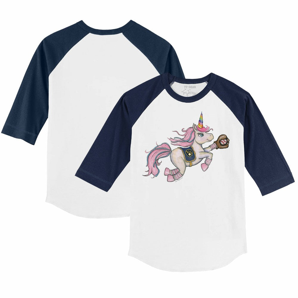 Milwaukee Brewers Tiny Turnip Youth Unicorn 3/4-Sleeve Raglan T-Shirt White/Navy