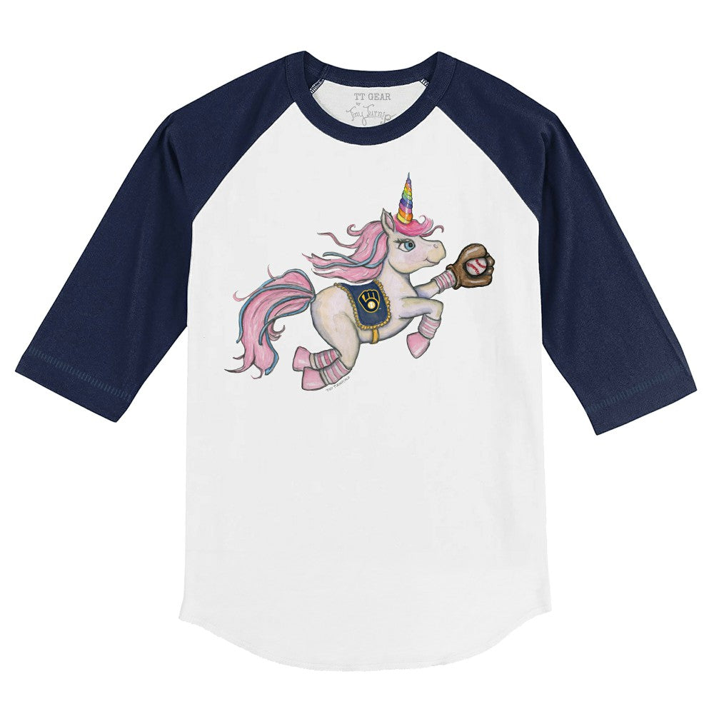 Milwaukee Brewers Tiny Turnip Youth Unicorn 3/4-Sleeve Raglan T-Shirt White/Navy