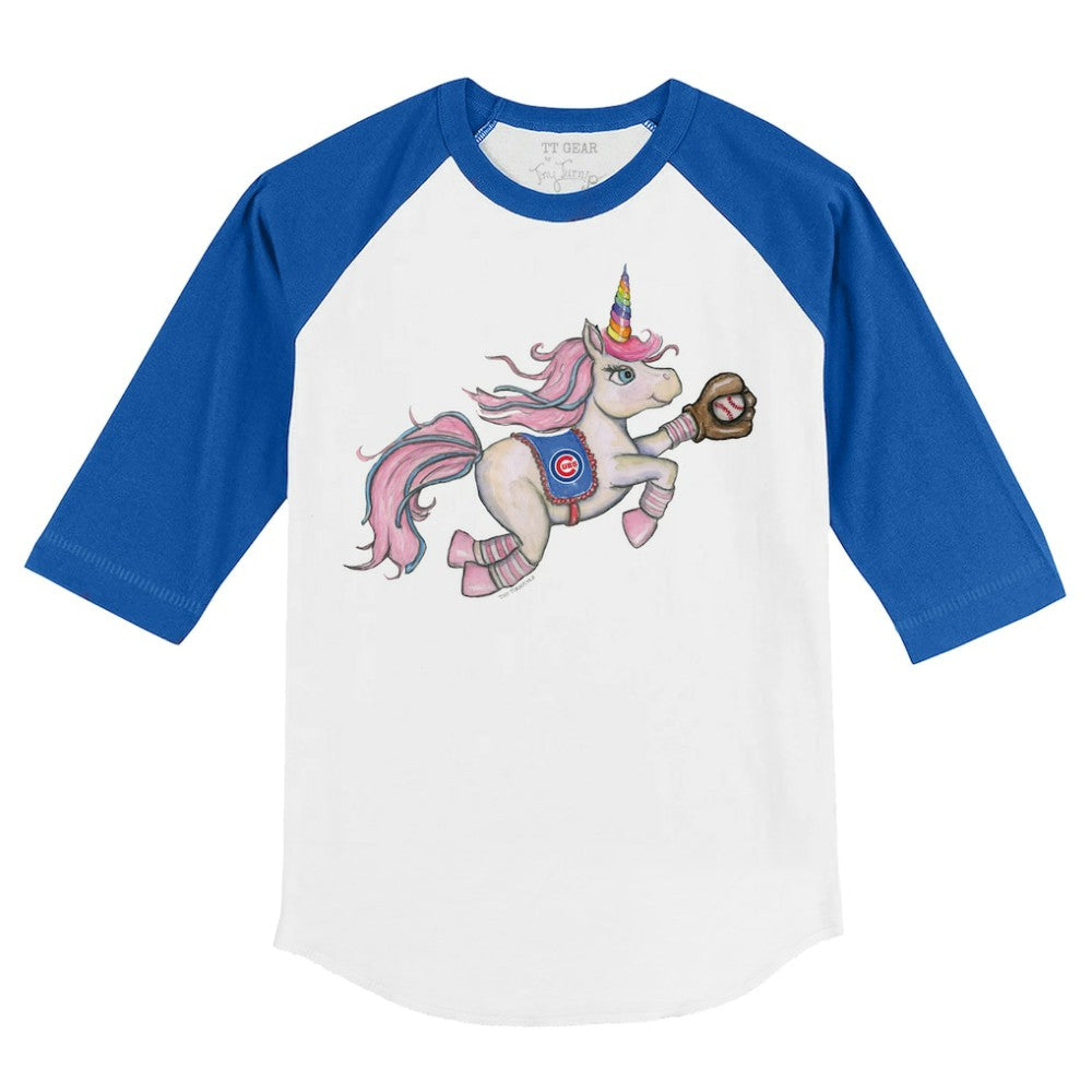Chicago Cubs Tiny Turnip Youth Unicorn 3/4-Sleeve Raglan T-Shirt White/Royal