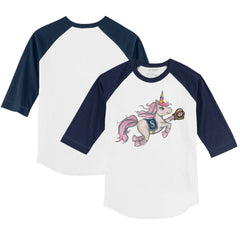 Seattle Mariners Tiny Turnip Youth Unicorn 3/4-Sleeve Raglan T-Shirt White/Navy