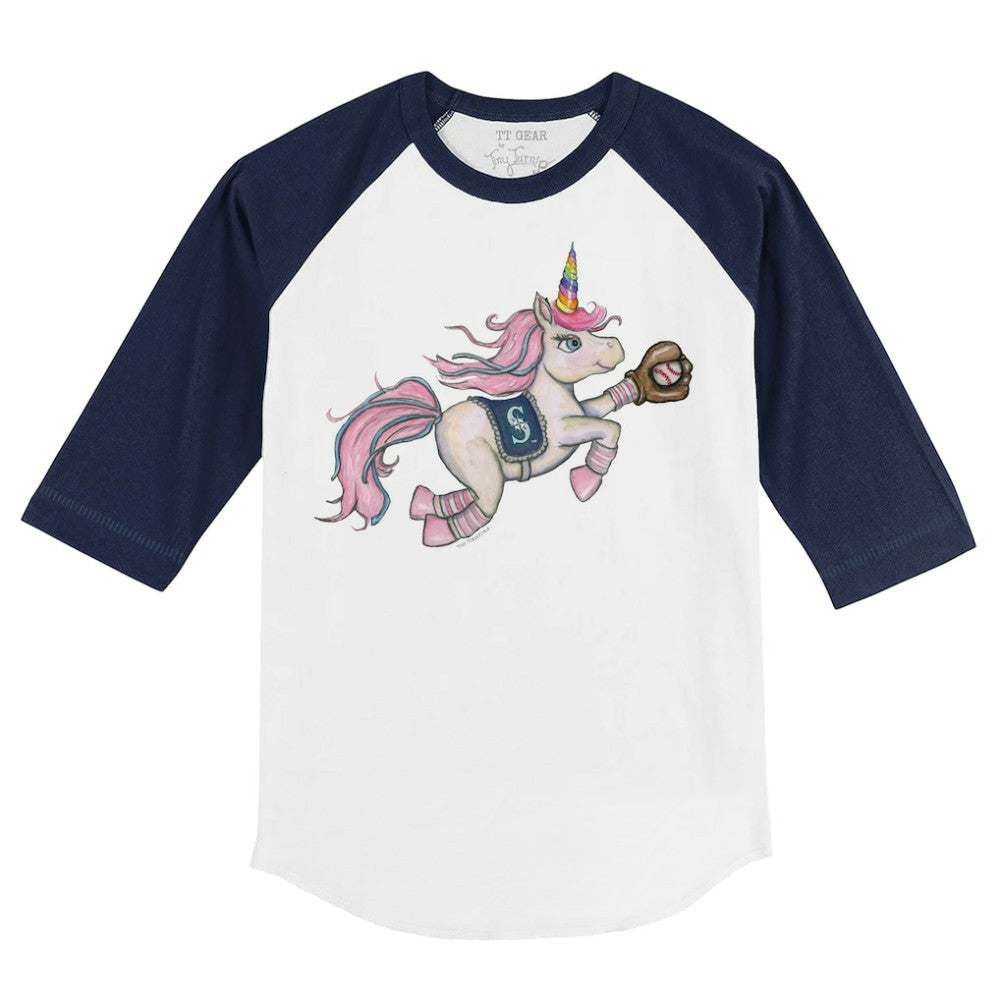 Seattle Mariners Tiny Turnip Youth Unicorn 3/4-Sleeve Raglan T-Shirt White/Navy