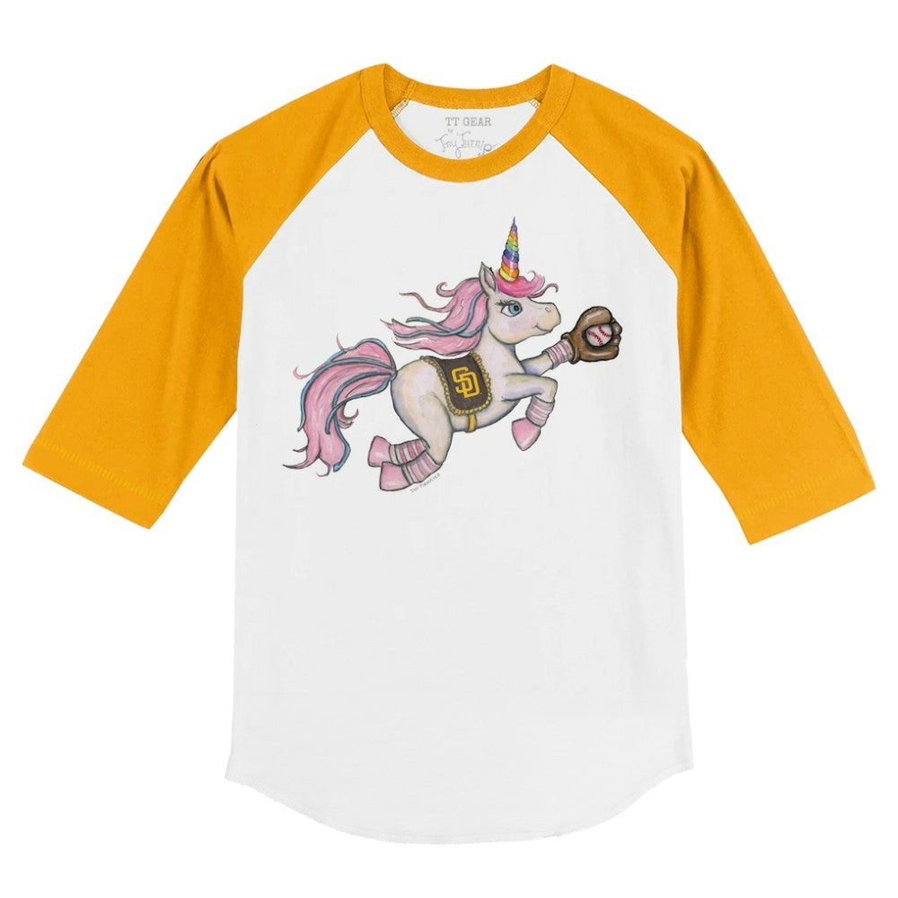 San Diego Padres Tiny Turnip Youth Unicorn 3/4-Sleeve Raglan T-Shirt White/Gold