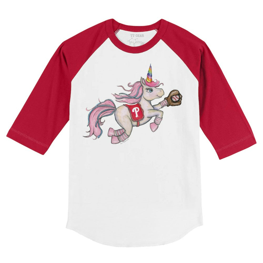 Philadelphia Phillies Tiny Turnip Youth Unicorn 3/4-Sleeve Raglan T-Shirt White/Red