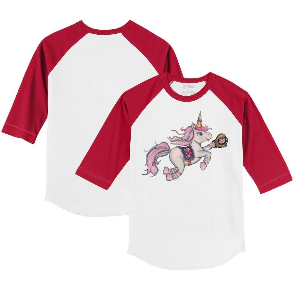 Boston Red Sox Tiny Turnip Youth Unicorn 3/4-Sleeve Raglan T-Shirt White/Red