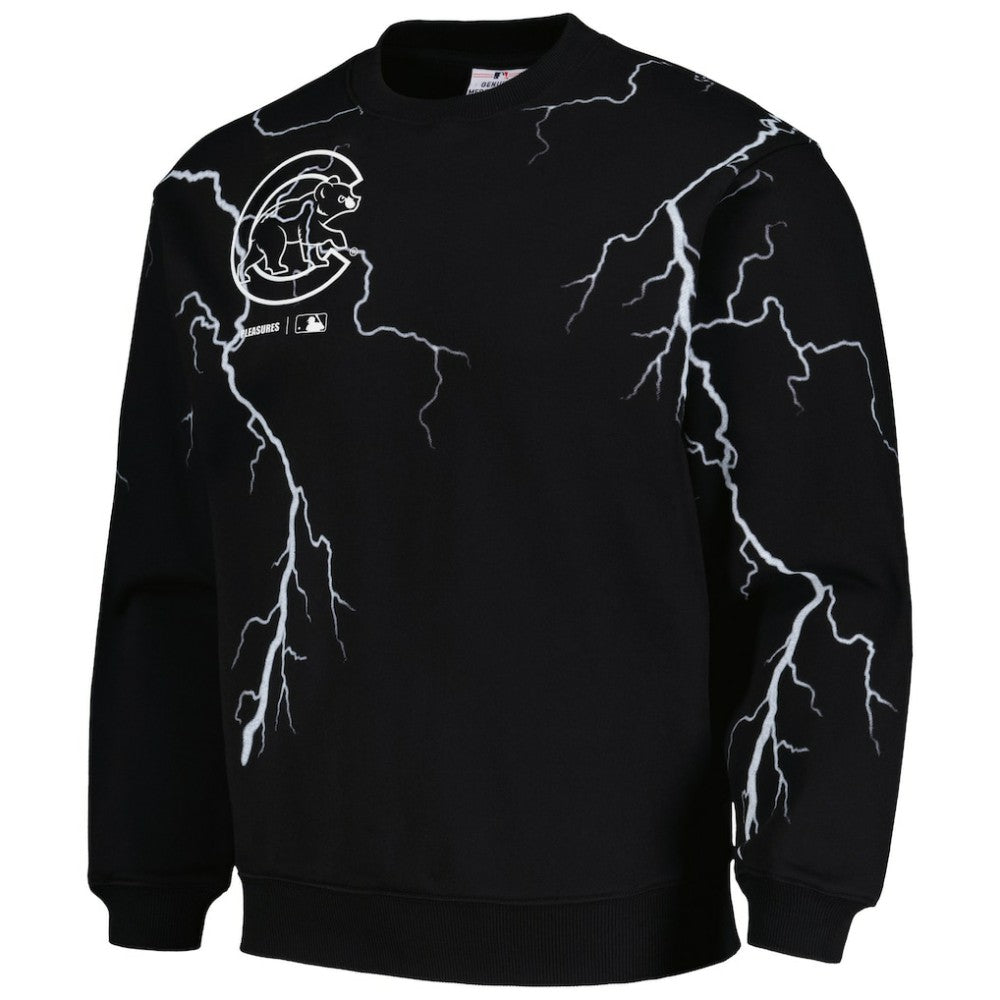 Chicago Cubs PLEASURES Lightning Crewneck Pullover Sweatshirt Black