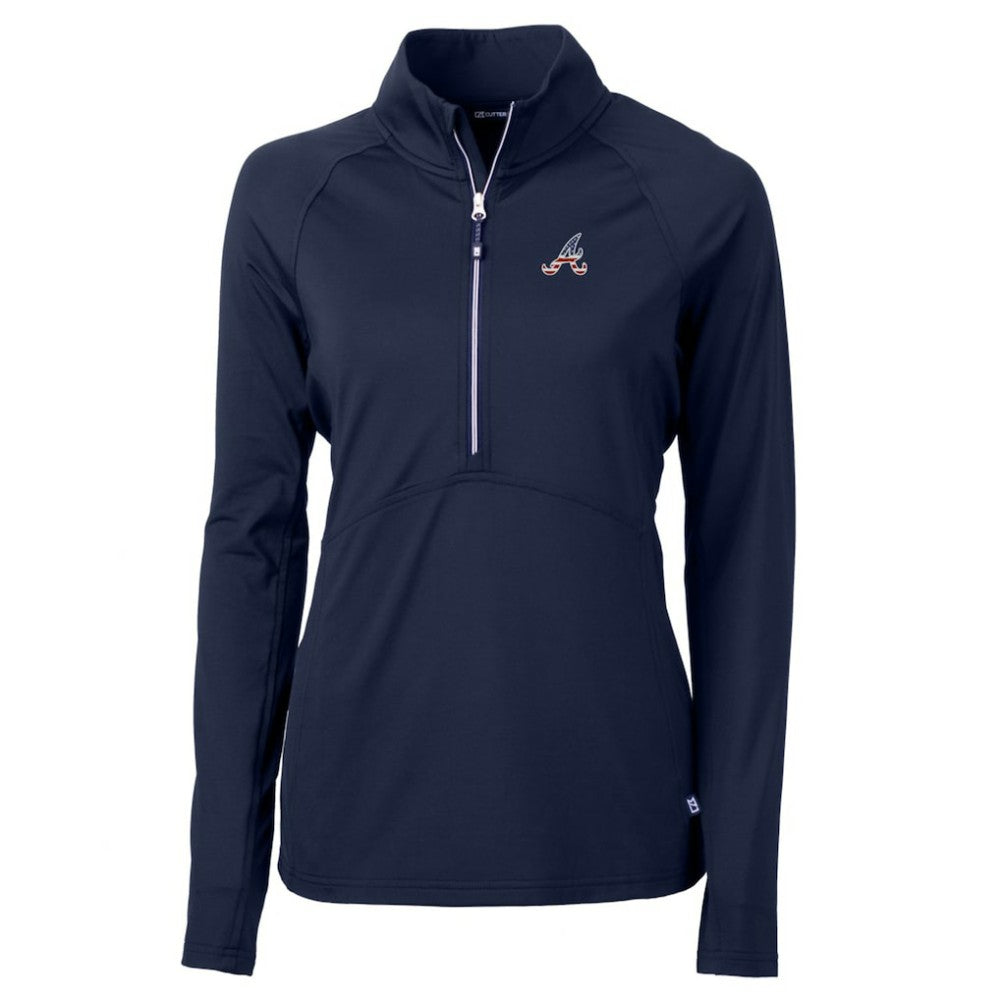 Atlanta Braves Cutter & Buck Women's Americana Logo Adapt Eco Knit Stretch Recycled Half-Zip Pullover Top Navy