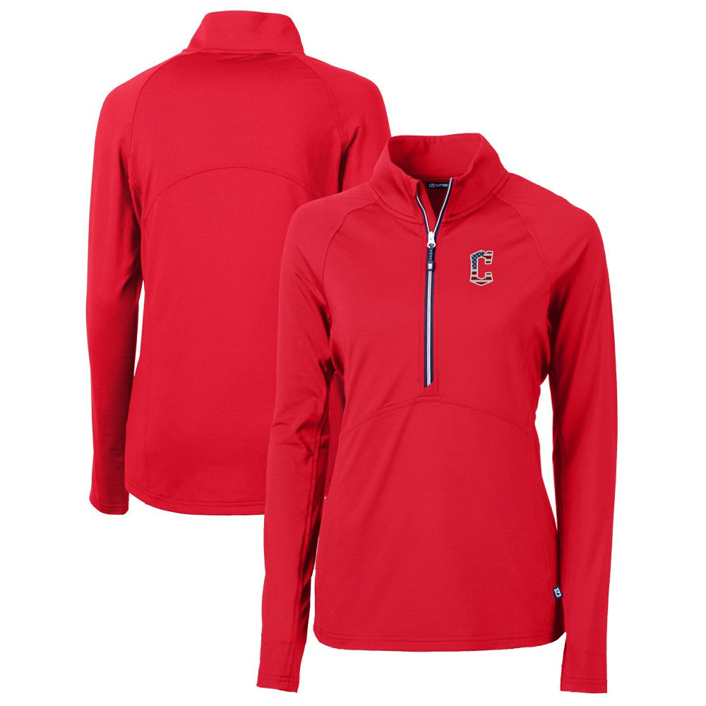 Cleveland Guardians Cutter & Buck Women's Americana Logo Adapt Eco Knit Stretch Recycled Half-Zip Pullover Top Red