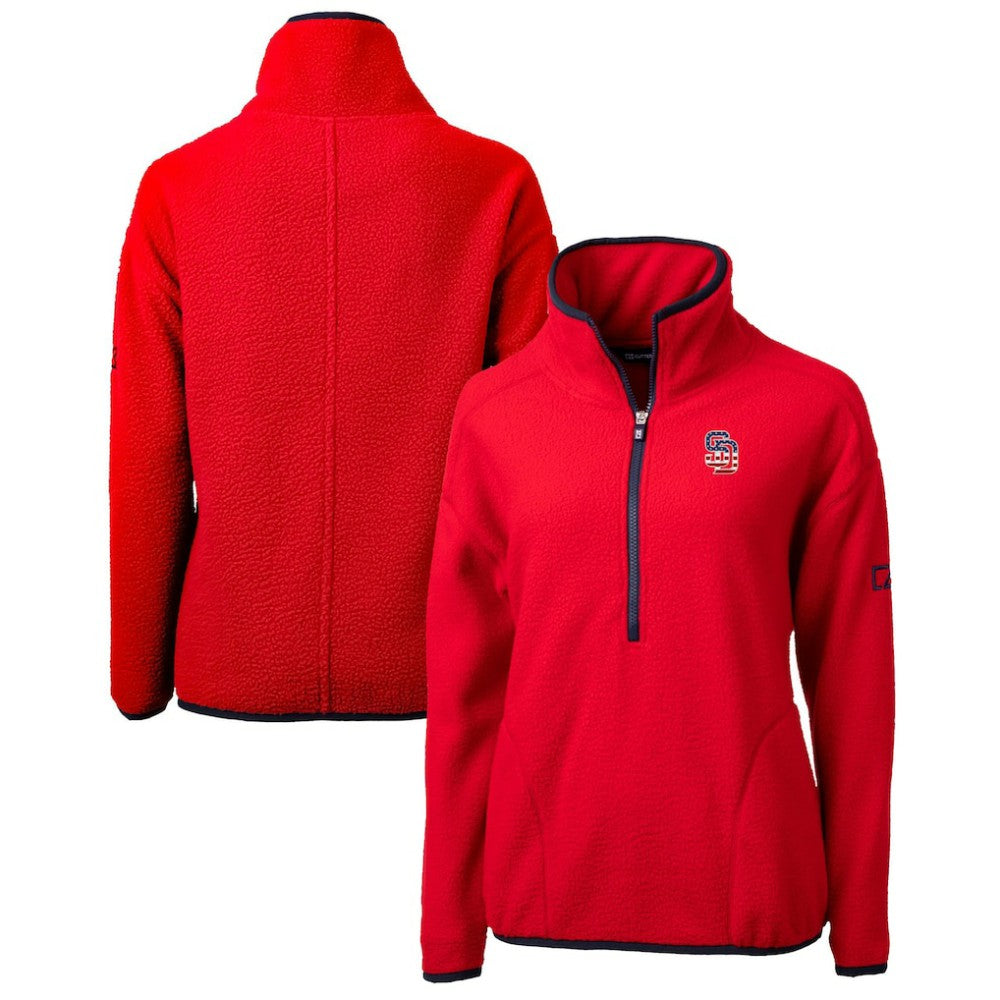 San Diego Padres Cutter & Buck Women's Americana Logo Cascade Eco Sherpa Fleece Half-Zip Pullover Jacket Red