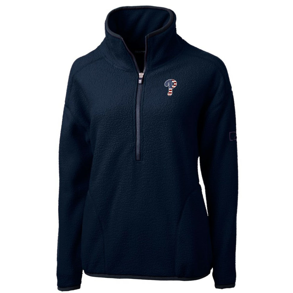 Philadelphia Phillies Cutter & Buck Women's Americana Logo Cascade Eco Sherpa Fleece Half-Zip Pullover Jacket Navy