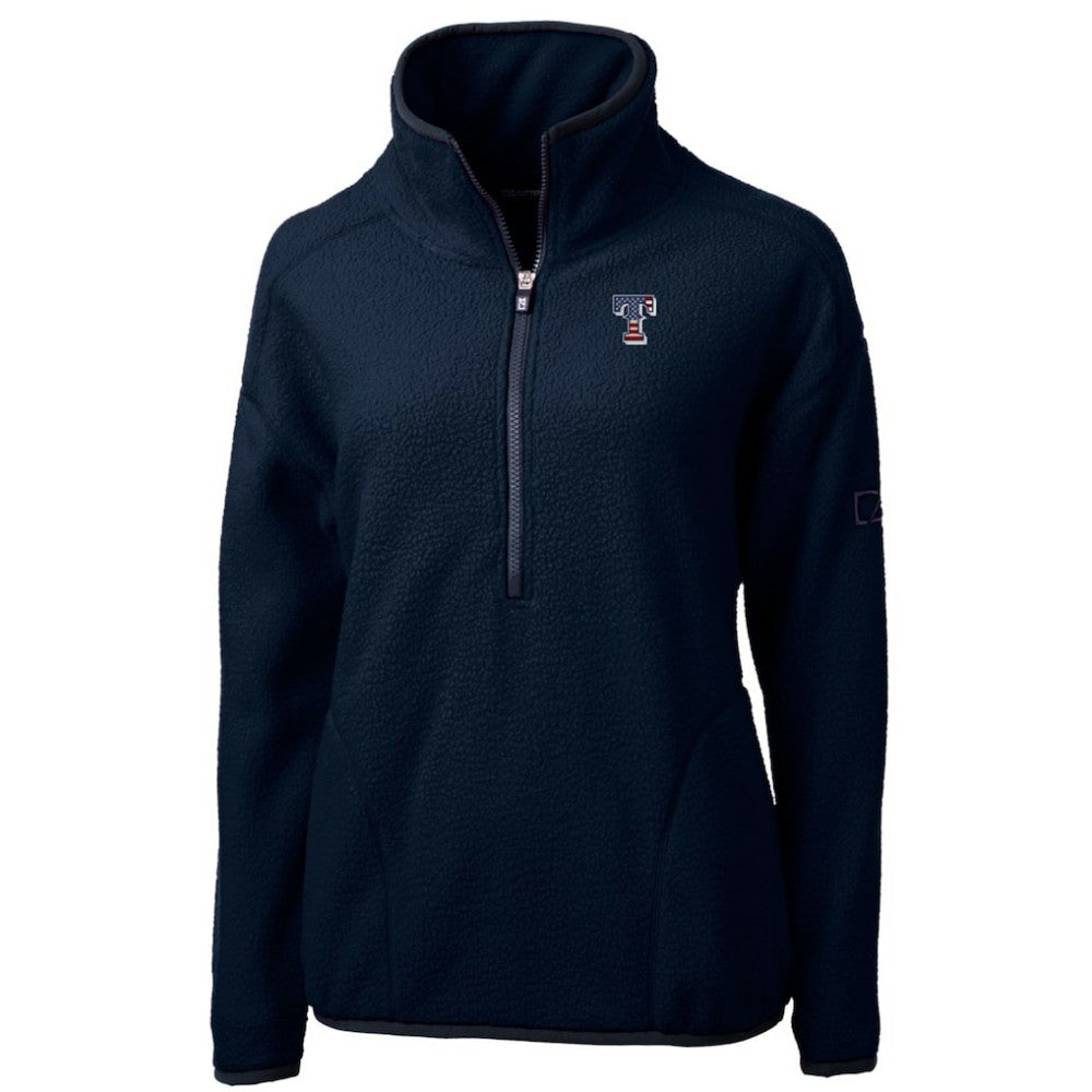 Texas Rangers Cutter & Buck Women's Americana Logo Cascade Eco Sherpa Fleece Half-Zip Pullover Jacket Navy