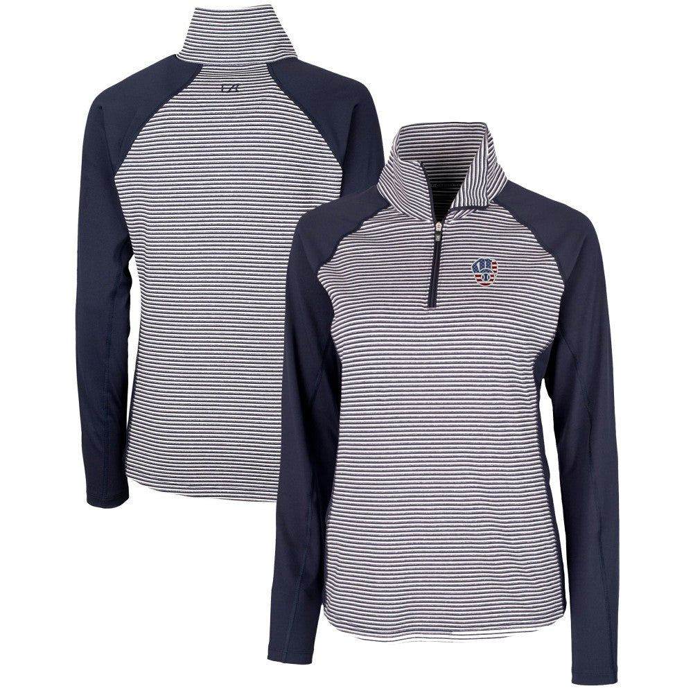 Milwaukee Brewers Cutter & Buck Women's Americana Logo Forge Tonal Stripe Stretch Half-Zip Pullover Top Navy