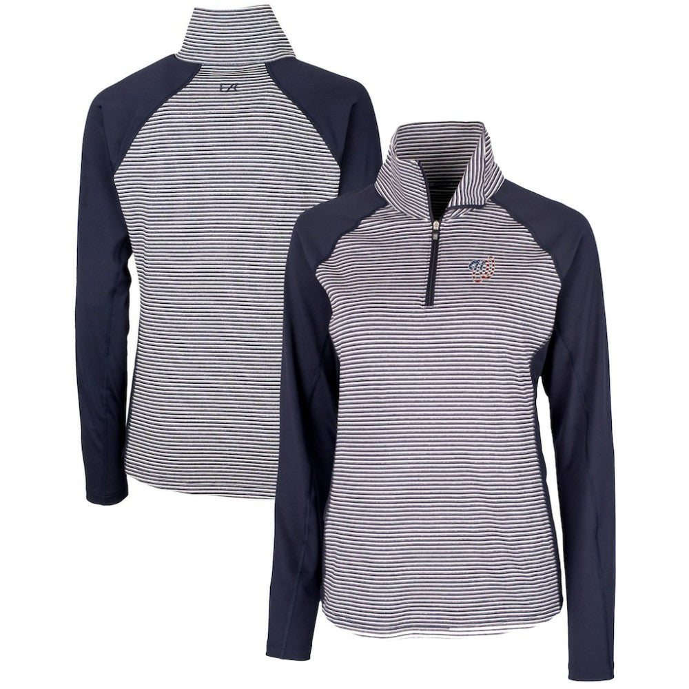 Washington Nationals Cutter & Buck Women's Americana Logo Forge Tonal Stripe Stretch Half-Zip Pullover Top Navy