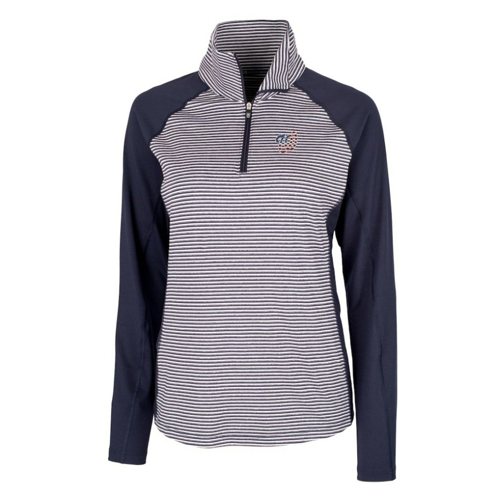 Washington Nationals Cutter & Buck Women's Americana Logo Forge Tonal Stripe Stretch Half-Zip Pullover Top Navy