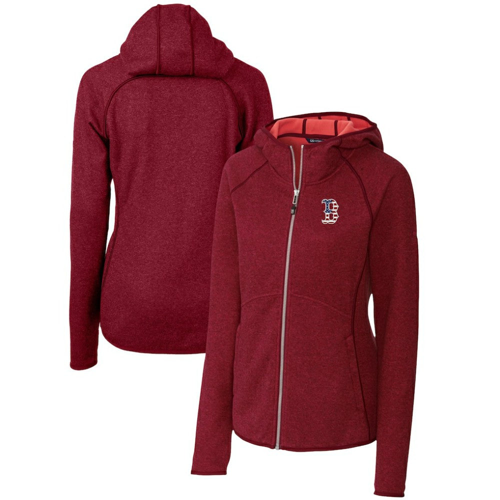 Boston Red Sox Cutter & Buck Women's Americana Logo Mainsail Sweater-Knit Full-Zip Hoodie Cardinal