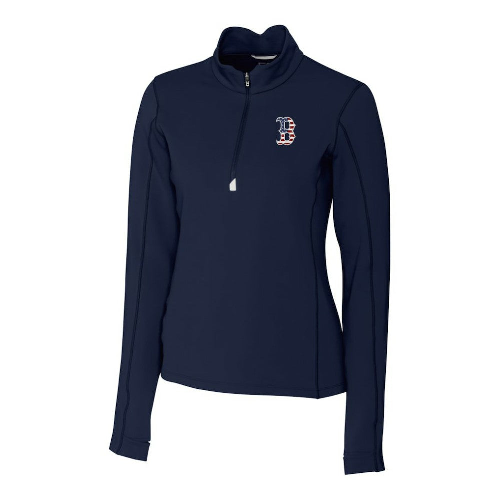 Boston Red Sox Cutter & Buck Women's Americana Logo DryTec Traverse Stretch Quarter-Zip Pullover Top Navy