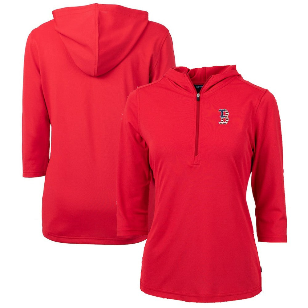 Boston Red Sox Cutter & Buck Women's Americana Logo DryTec Virtue Eco Pique Recycled Half-Zip Pullover Hoodie Red