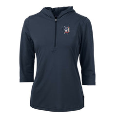 Detroit Tigers Cutter & Buck Women's Americana Logo DryTec Virtue Eco Pique Recycled Half-Zip Pullover Hoodie Navy