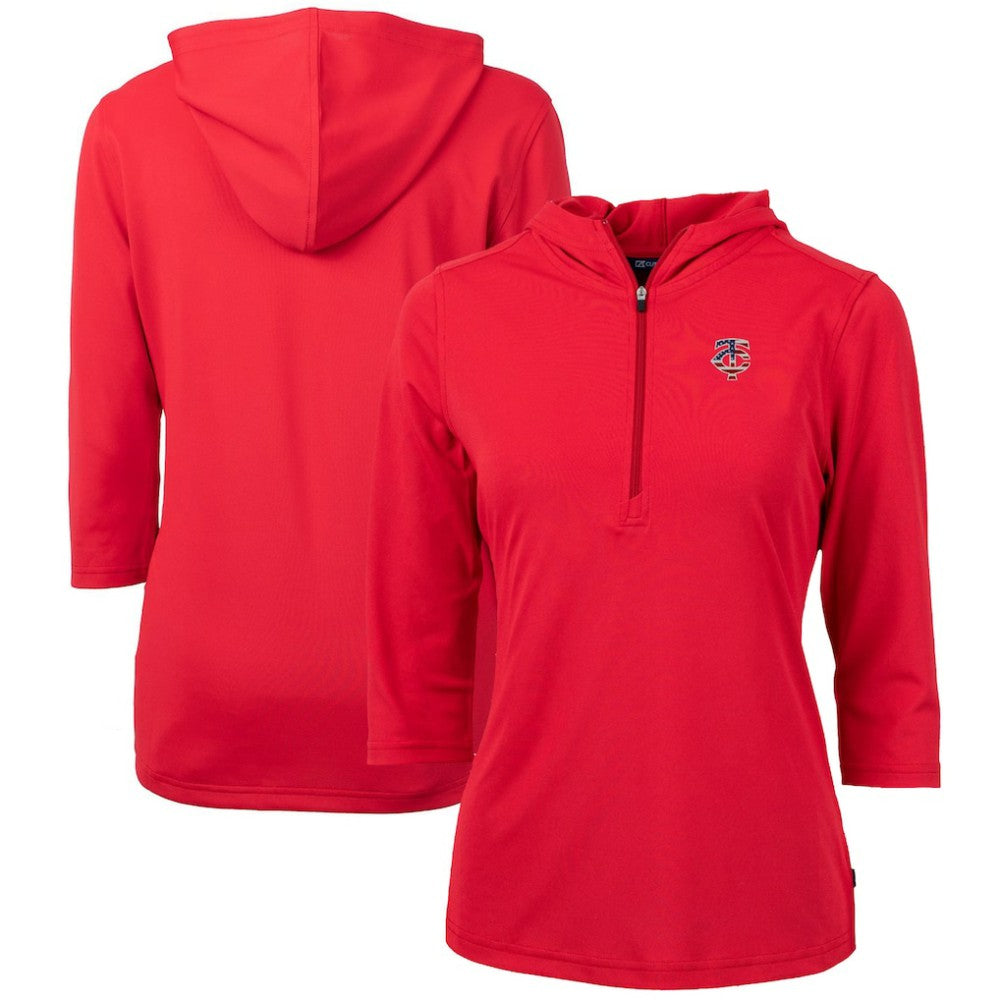 Minnesota Twins Cutter & Buck Women's Americana Logo DryTec Virtue Eco Pique Recycled Half-Zip Pullover Hoodie Red