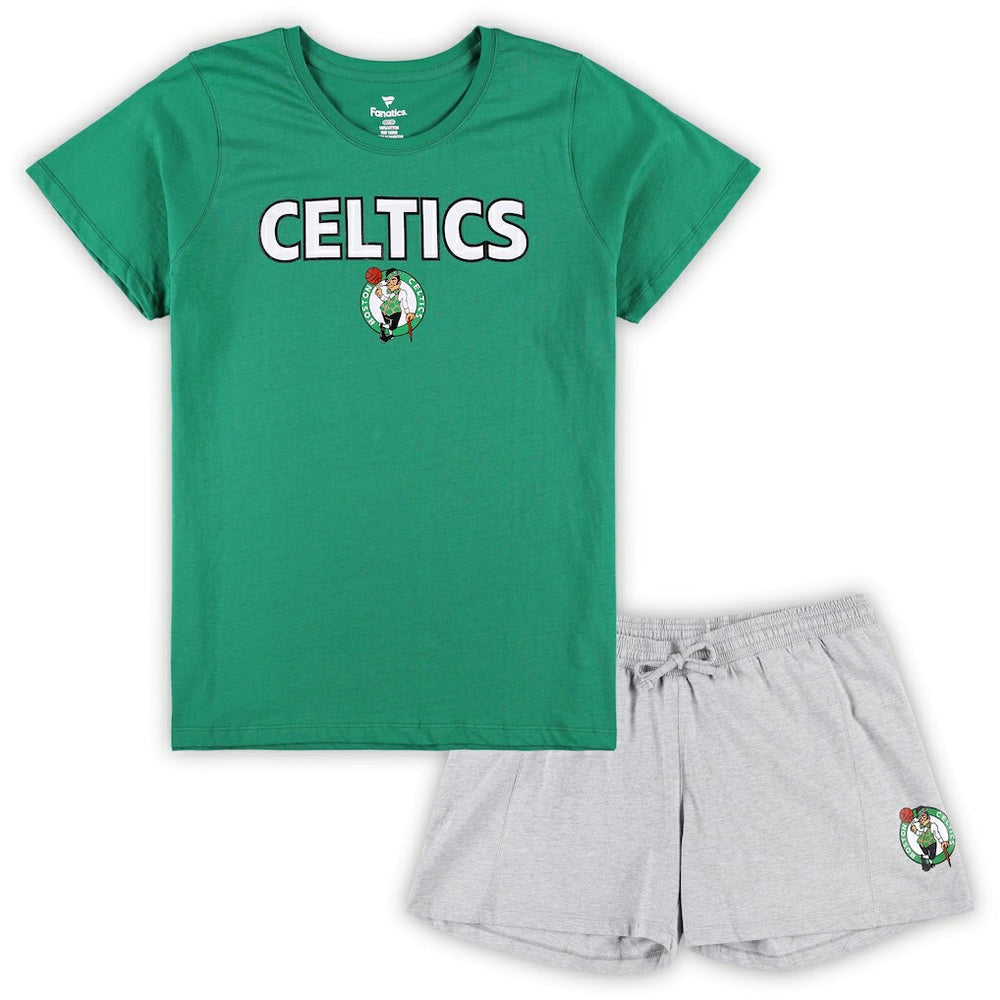 Boston Celtics Women's Plus Size T-Shirt & Shorts Combo Set - Kelly Green/Heather Gray on sale