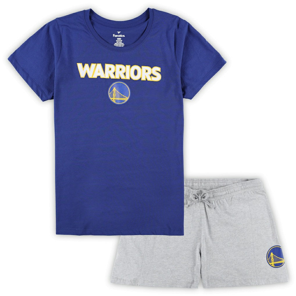 Golden State Warriors Women's Plus Size T-Shirt & Shorts Combo Set sale - Royal/Heather Gray outlet