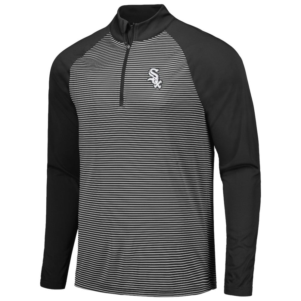 Chicago White Sox Levelwear Charter Striped Raglan Quarter-Zip Top Black