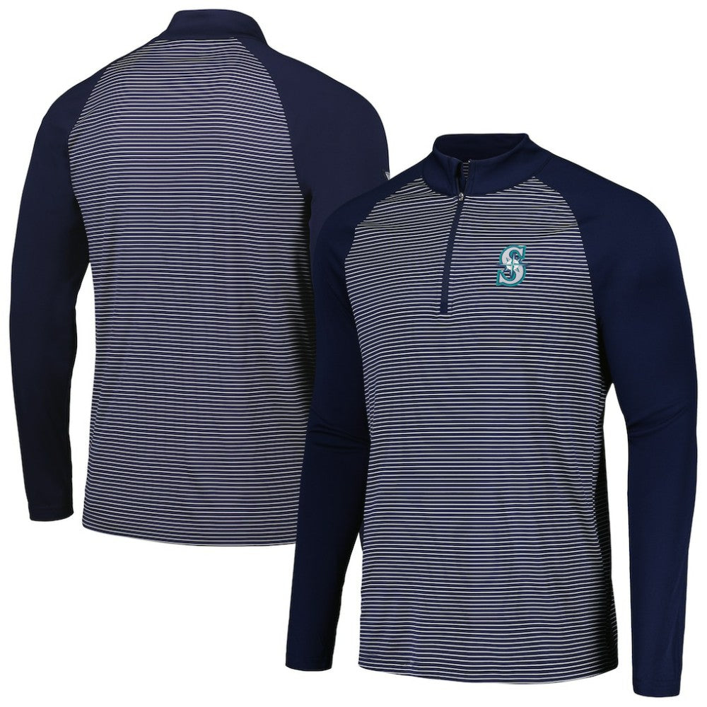 Seattle Mariners Levelwear Charter Striped Raglan Quarter-Zip Top Navy