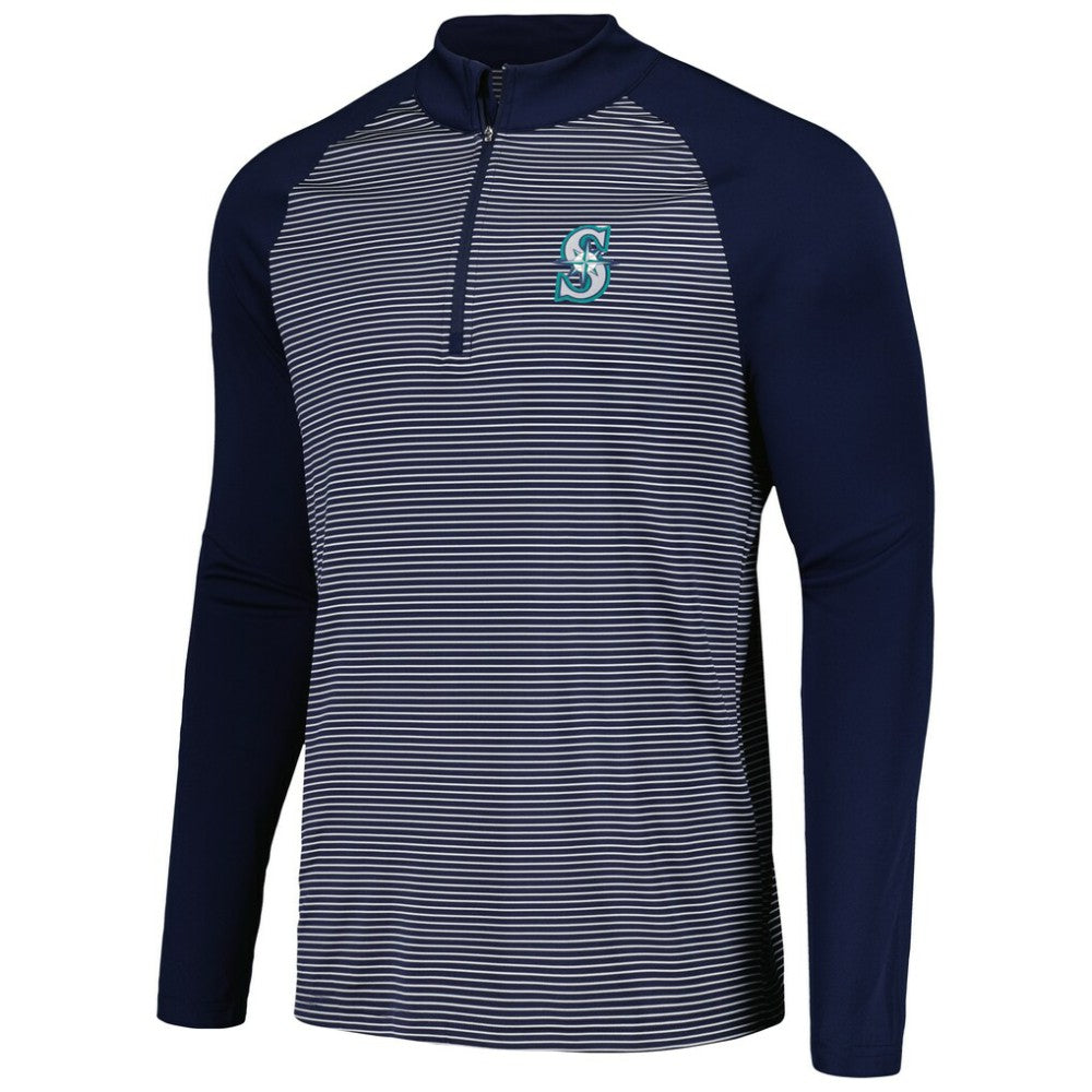 Seattle Mariners Levelwear Charter Striped Raglan Quarter-Zip Top Navy