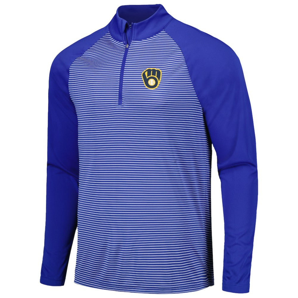Milwaukee Brewers Levelwear Charter Striped Raglan Quarter-Zip Top Royal