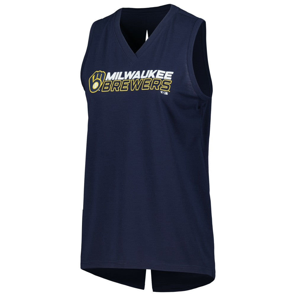 Milwaukee Brewers Levelwear Women's Paisley Chase V-Neck Tank Top Navy