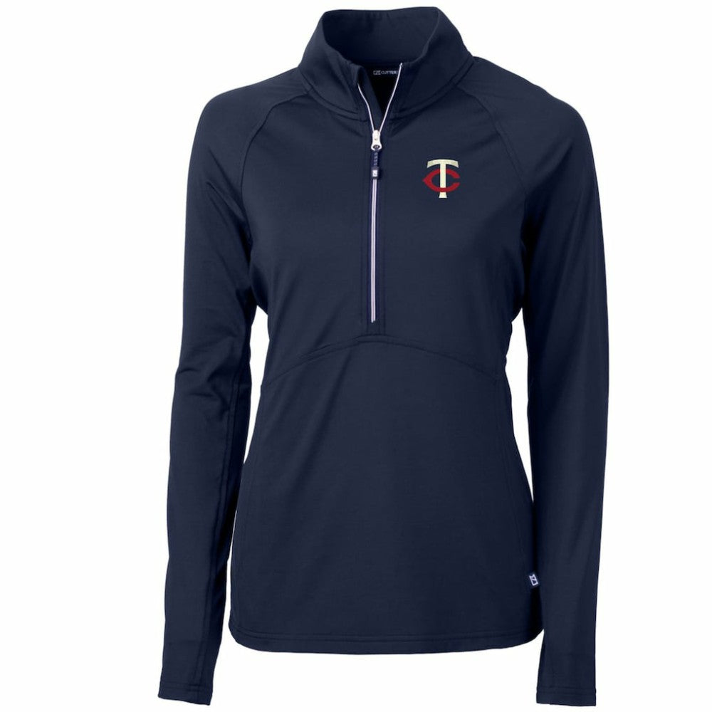 Minnesota Twins Cutter & Buck Women's Adapt Eco Knit Stretch Half-Zip Logo Pullover Top Navy