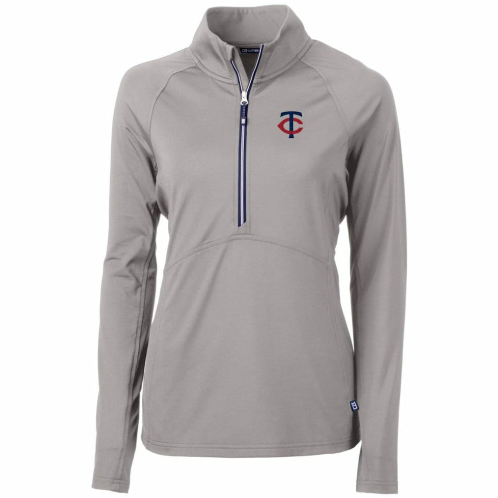 Minnesota Twins Cutter & Buck Women's Adapt Eco Knit Stretch Half-Zip Logo Pullover Top Gray