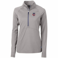 Minnesota Twins Cutter & Buck Women's Adapt Eco Knit Stretch Half-Zip Logo Pullover Top Gray