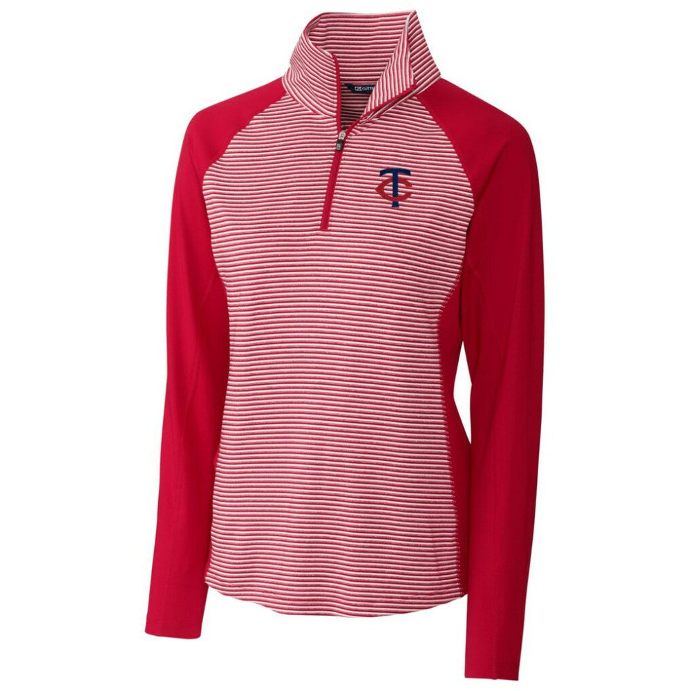 Minnesota Twins Cutter & Buck Women's DryTec Forge Tonal Stripe Stretch Half-Zip Top Red