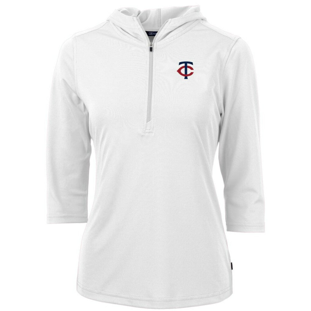 Minnesota Twins Cutter & Buck Women's DryTec Virtue Eco Pique Recycled Half-Zip Pullover Hoodie Top White