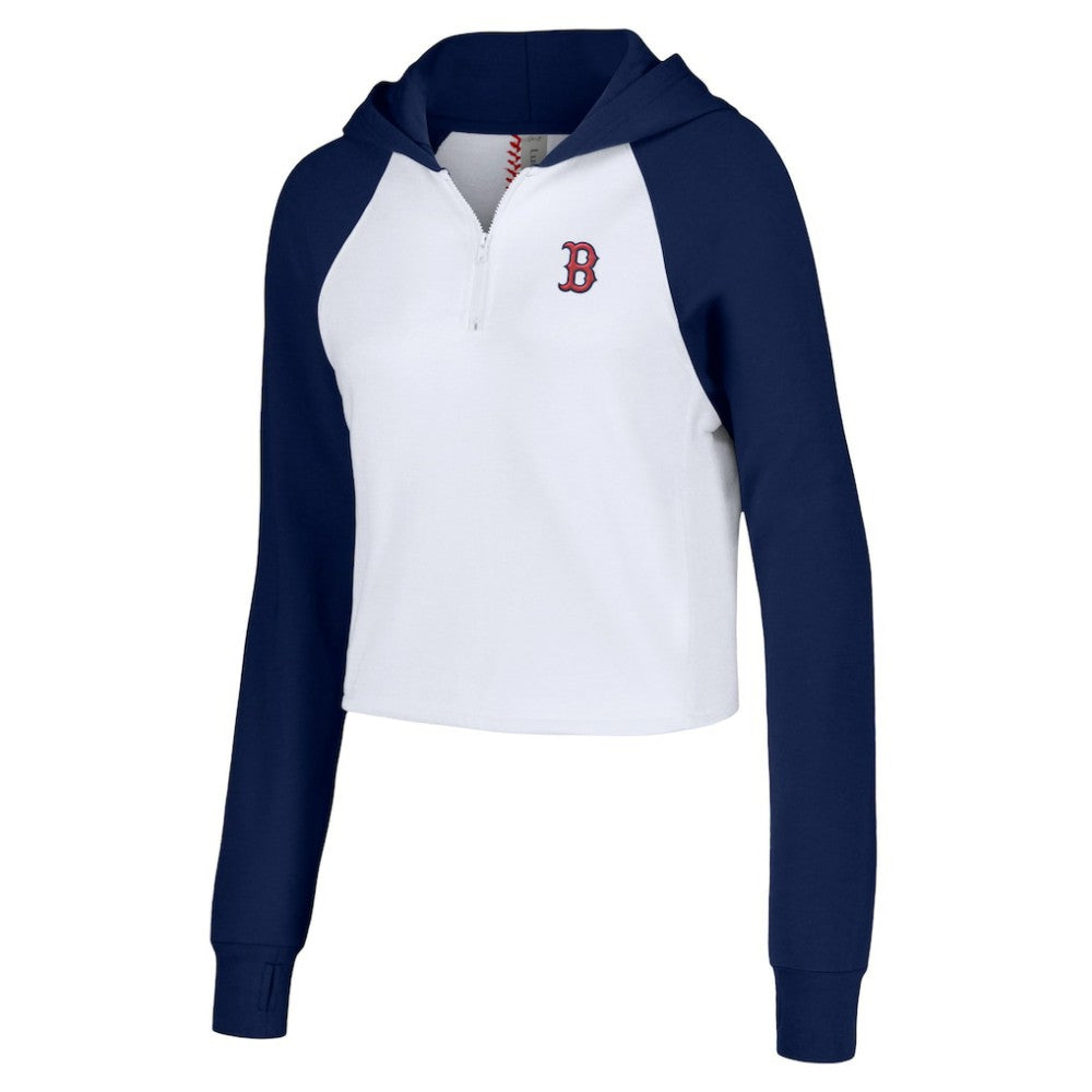 Boston Red Sox Lusso Women's Jane Raglan Quarter-Zip Tri-Blend Cropped Pullover Hoodie White