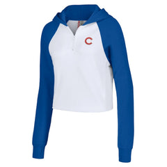 Chicago Cubs Lusso Women's Jane Raglan Quarter-Zip Tri-Blend Cropped Pullover Hoodie White