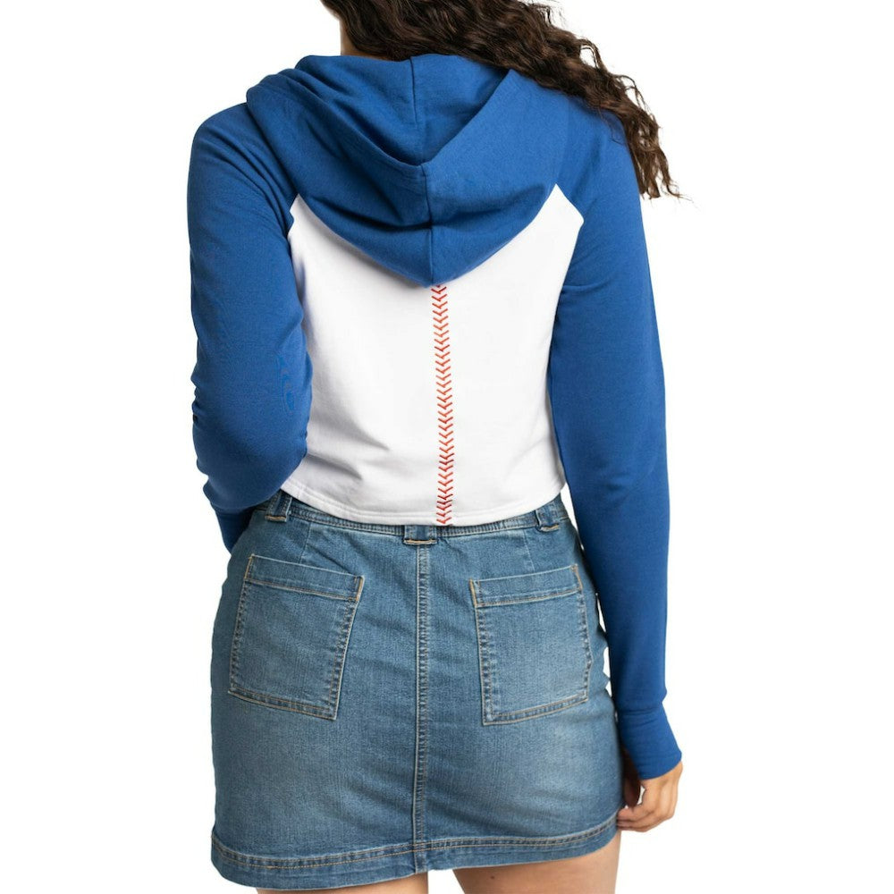 Chicago Cubs Lusso Women's Jane Raglan Quarter-Zip Tri-Blend Cropped Pullover Hoodie White
