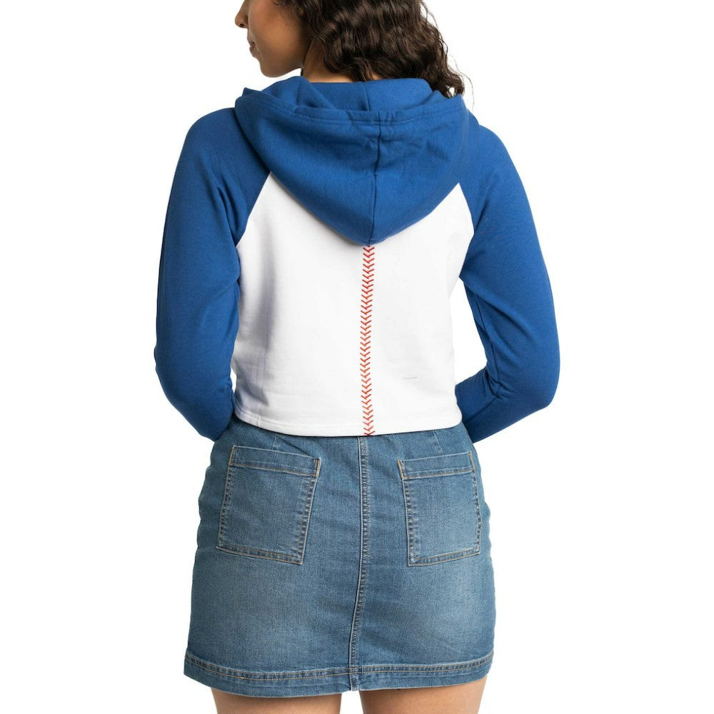 Los Angeles Dodgers Lusso Women's Jane Raglan Quarter-Zip Tri-Blend Cropped Pullover Hoodie White
