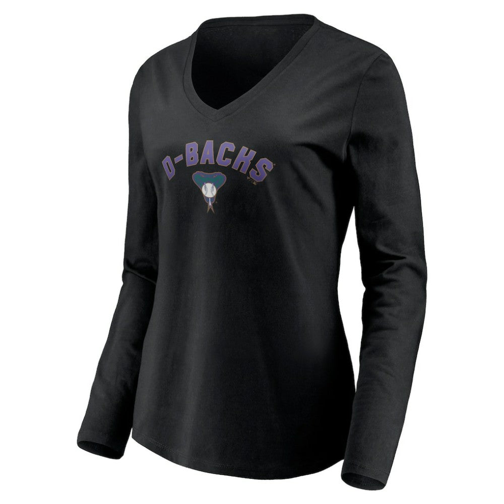Arizona Diamondbacks Women's Cooperstown Collection Personalized Winning Streak Long Sleeve V-Neck T-Shirt Black