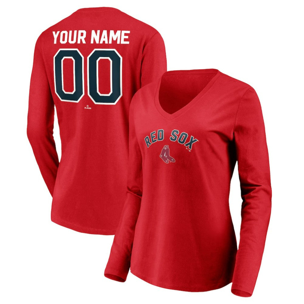 Boston Red Sox Women's Cooperstown Collection Personalized Winning Streak Long Sleeve V-Neck T-Shirt Red