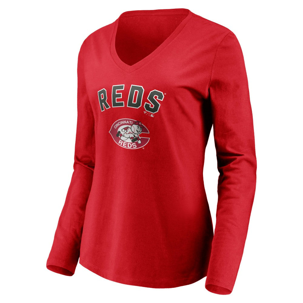 Cincinnati Reds Women's Cooperstown Collection Personalized Winning Streak Long Sleeve V-Neck T-Shirt Red