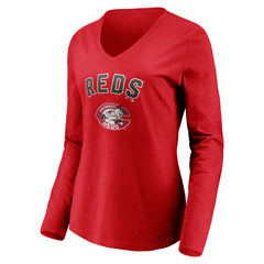 Cincinnati Reds Women's Cooperstown Collection Personalized Winning Streak Long Sleeve V-Neck T-Shirt Red